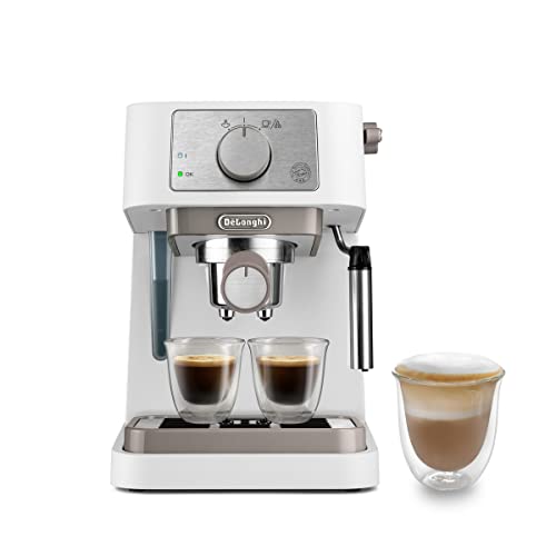 De'Longhi Machine à café manuelle Stilosa EC260.W, pression 15 bars, système cappuccino, arrêt automatique, compatible avec les tampons ESE, 2 récipients étagés, capacité 1 L, blanc