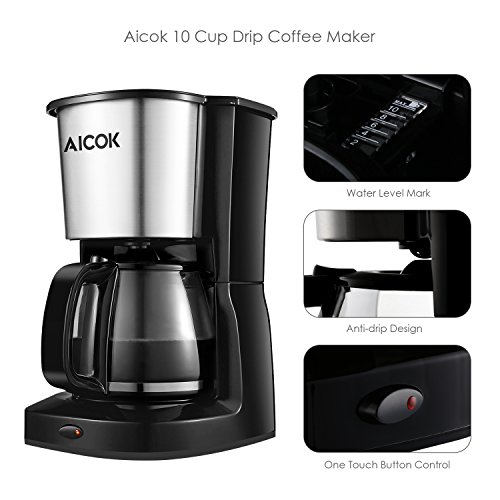 Aicok-Cafetire-Filtre-Systme-Anti-goutte-Cafetire-lectrique-Avec-Verseuse-en-verre-et-Filtre-Permanant-Amovible-1000W-Noir-Acier-Inoxydable