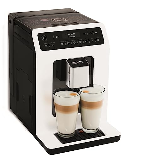 Krups Machine à café à grain, Broyeur à grain, Cafetière expresso, Cappuccino, Espresso, 15 boissons, 2 tasses en simultané, Fabriqué en France, Evidence EA890110